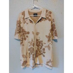 Abercrombie & Fitch Shirt Men Large Beige Floral Knit Button Resort Travel Beach